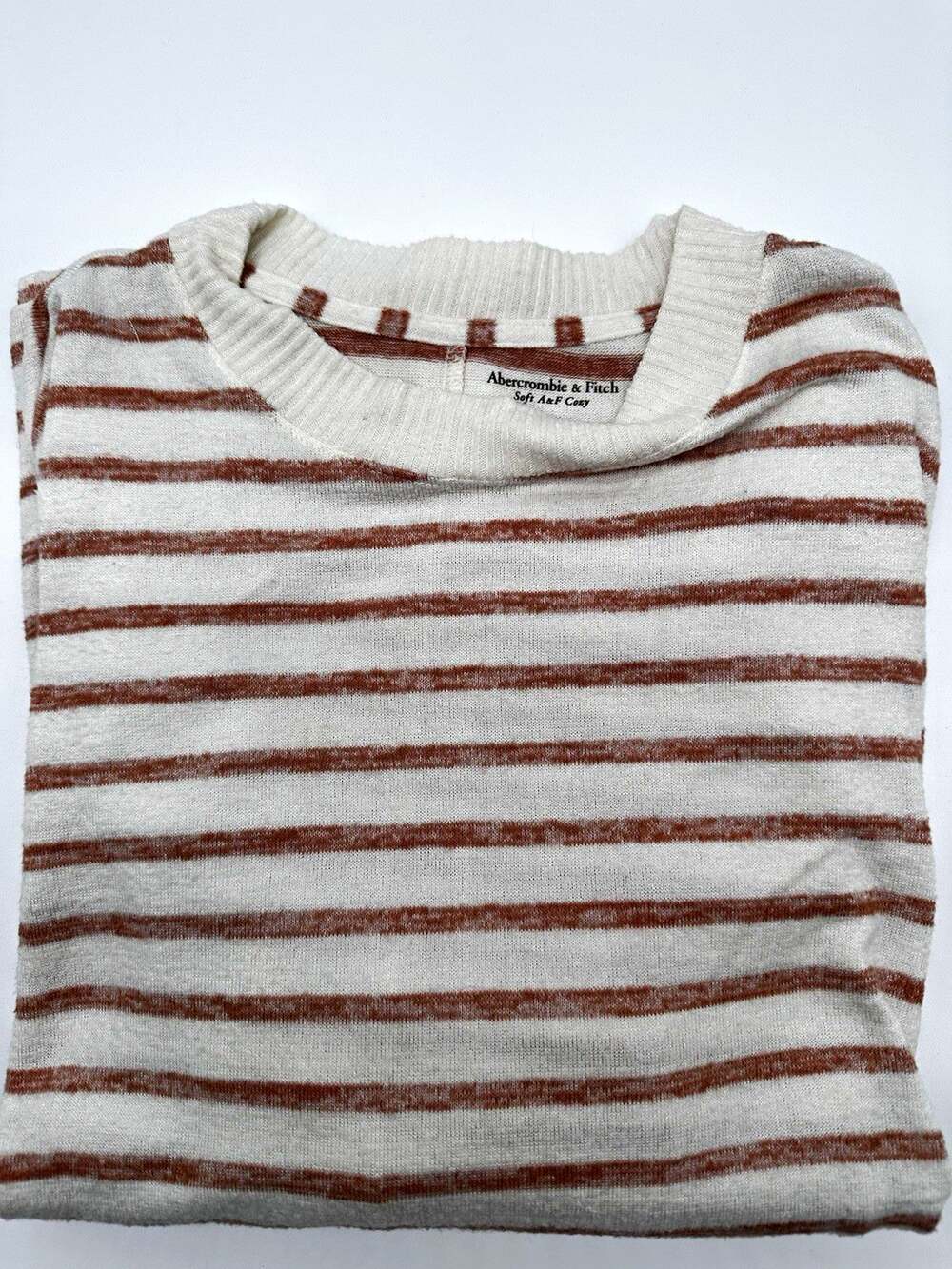 Abercrombie & Fitch Women’s S Brown White Striped Knit Pullover Crewneck